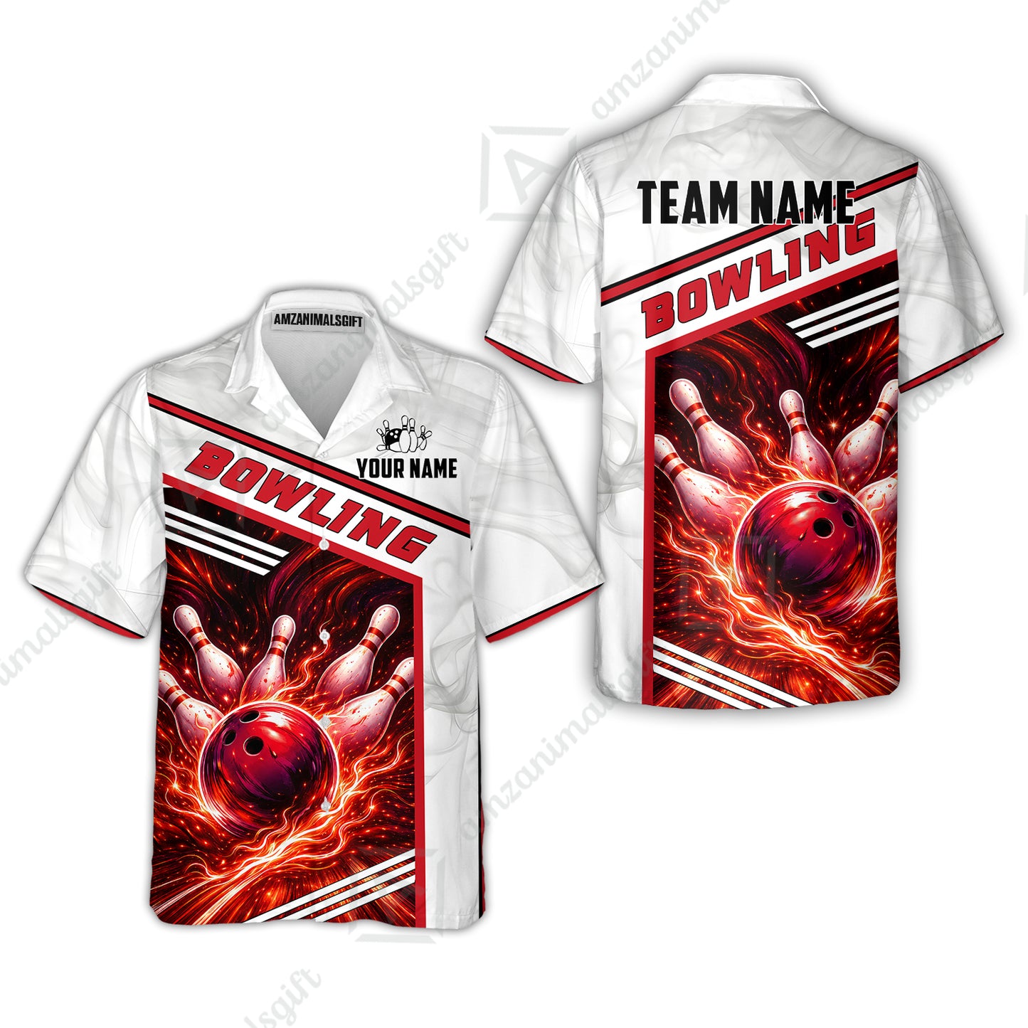 Custom Bowling Jersey Polo Shirt, Retro Racing & Fire Strike, Custom Bowling Jersey Team Shirt For Players With Name & Team Name