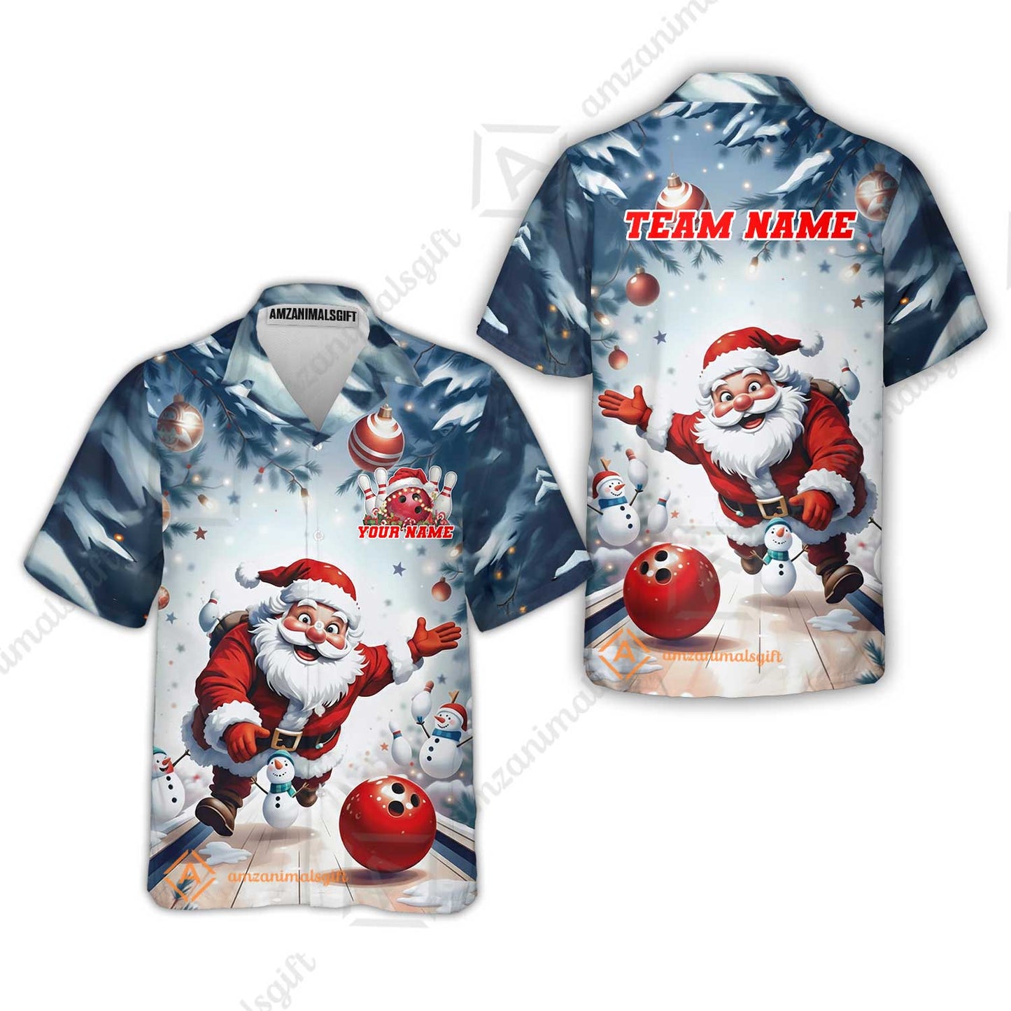 Custom Funny Santa Playing Bowling Team Jerseys Polo Shirts, Christmas Bowling uniforms - Bowling Polo Personalized Name And Team Name