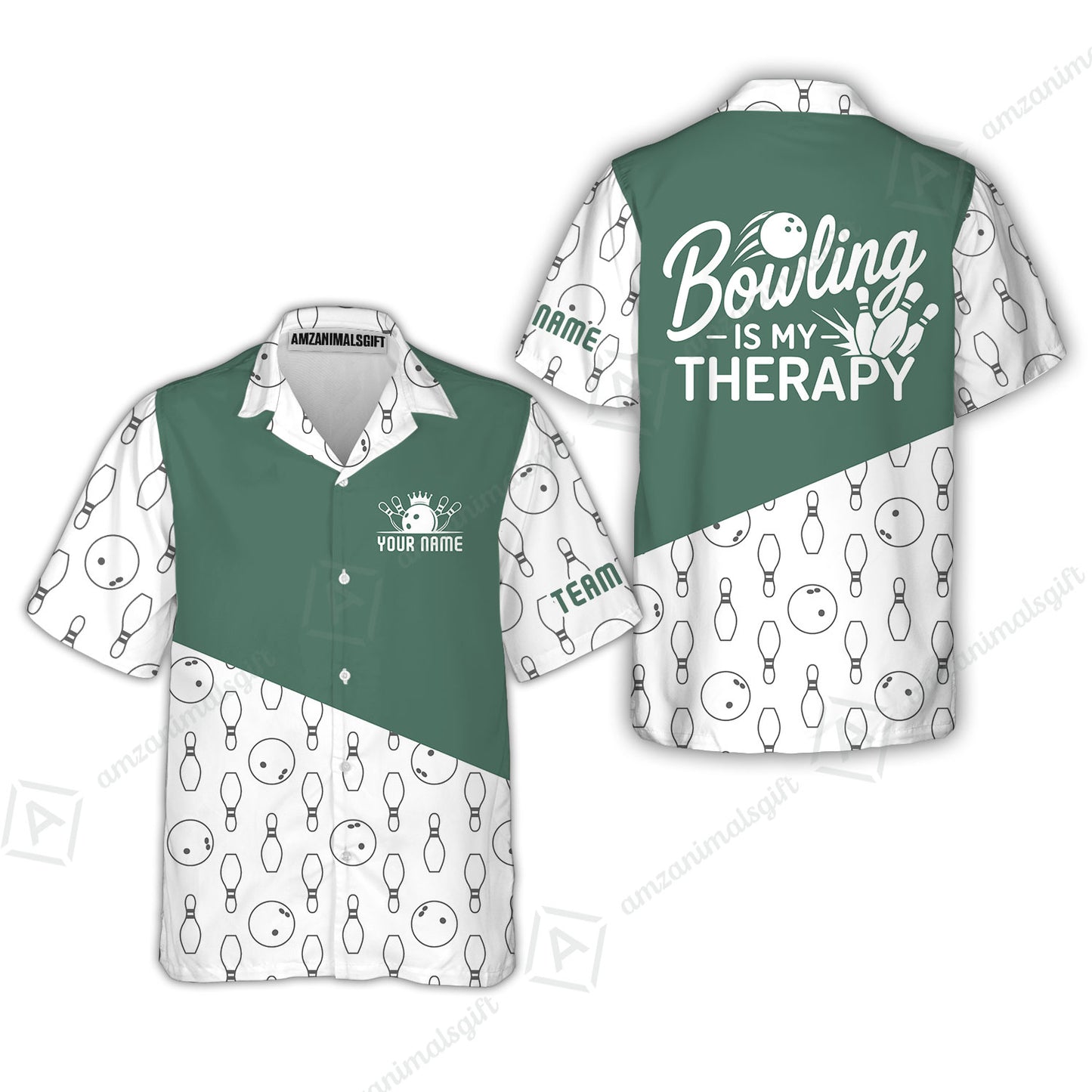 Customized Bowling Shirt, Bowling Is My Therapy, Personalized Polo Shirt For Players With Name & Team Name