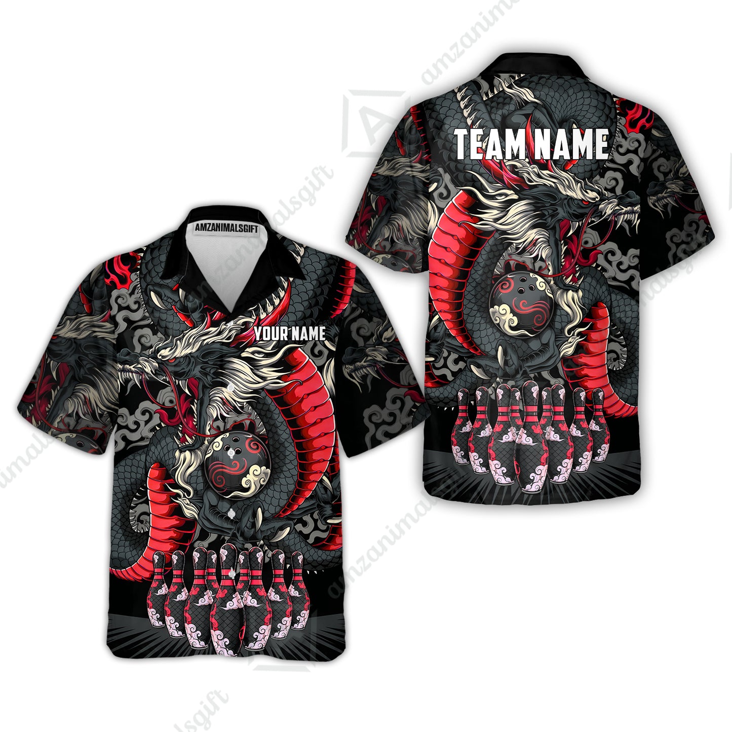 Custom Bowling Jersey Polo Shirt, Oriental Jade Dragon & Classic Clouds, Custom Bowling Jersey Team Shirt For Players With Name & Team Name