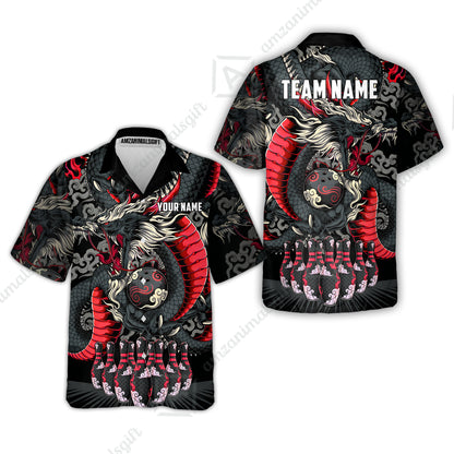 Custom Bowling Jersey Polo Shirt, Oriental Jade Dragon & Classic Clouds, Custom Bowling Jersey Team Shirt For Players With Name & Team Name