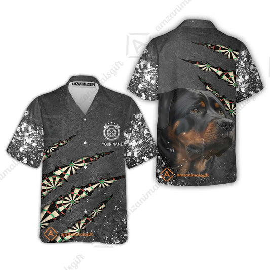 Rottweiler And Darts Custom Name Hawaiian Shirt, Darts Paint Splash Personalized Hawaiian Shirt- Gift For Darts Lover, Team, Dog Lover
