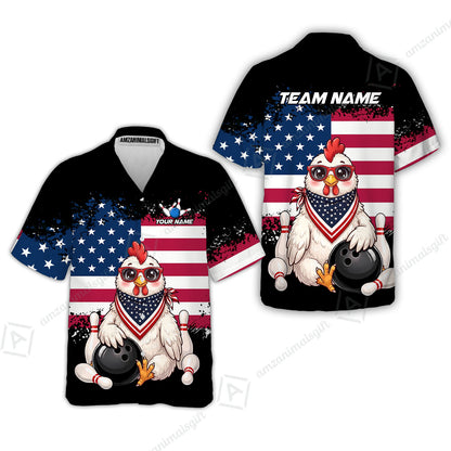 Custom Bowling Jersey Polo Shirt, Animal With Glasses And Bandana America Flag, Personalize Name & Team Name