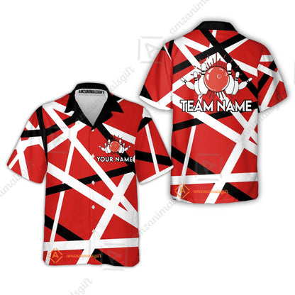 Custom Bowling Team Jersey Shirt, Bowling uniforms Vintage Retro Rock Style Guitar Red & White Personalized Name And Team Name