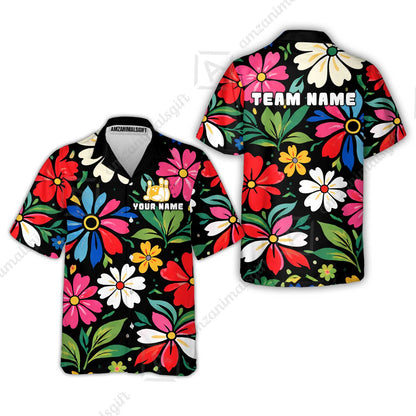 Custom Bowling Jersey Polo Shirt, Vibrant Summer Bloom Floral, Custom Bowling Jersey Team Shirt For Players With Name and Team Name