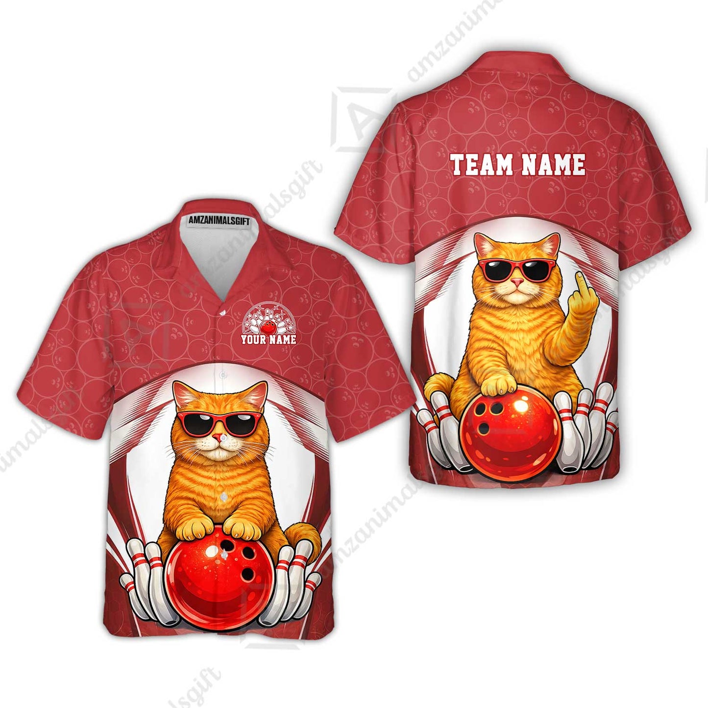 Custom Bowling Polo Shirt, Funny Cat with Sunglasses Bowling Custom Bowling Polo Team Shirt For Players With Name & Team Name