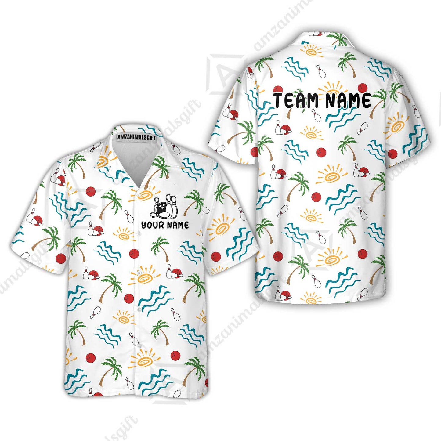 Custom Bowling Jersey Polo Shirt, Tropical Hand-Drawn Summer Doodle, Custom Bowling Jersey Team Shirt For Players With Name and Team Name