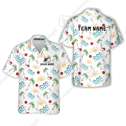Custom Bowling Jersey Polo Shirt, Tropical Hand-Drawn Summer Doodle, Custom Bowling Jersey Team Shirt For Players With Name and Team Name