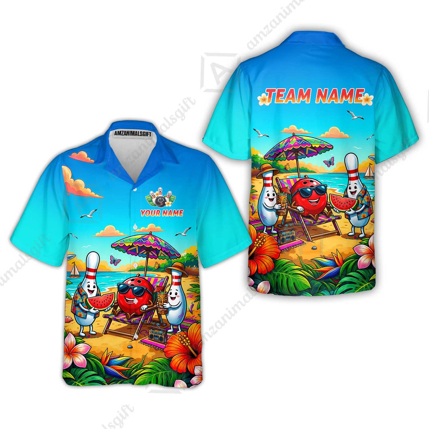 Custom Bowling Jersey Polo Shirt, Tropical Strikes, Custom Bowling Jersey Team Shirt For Players With Name and Team Name