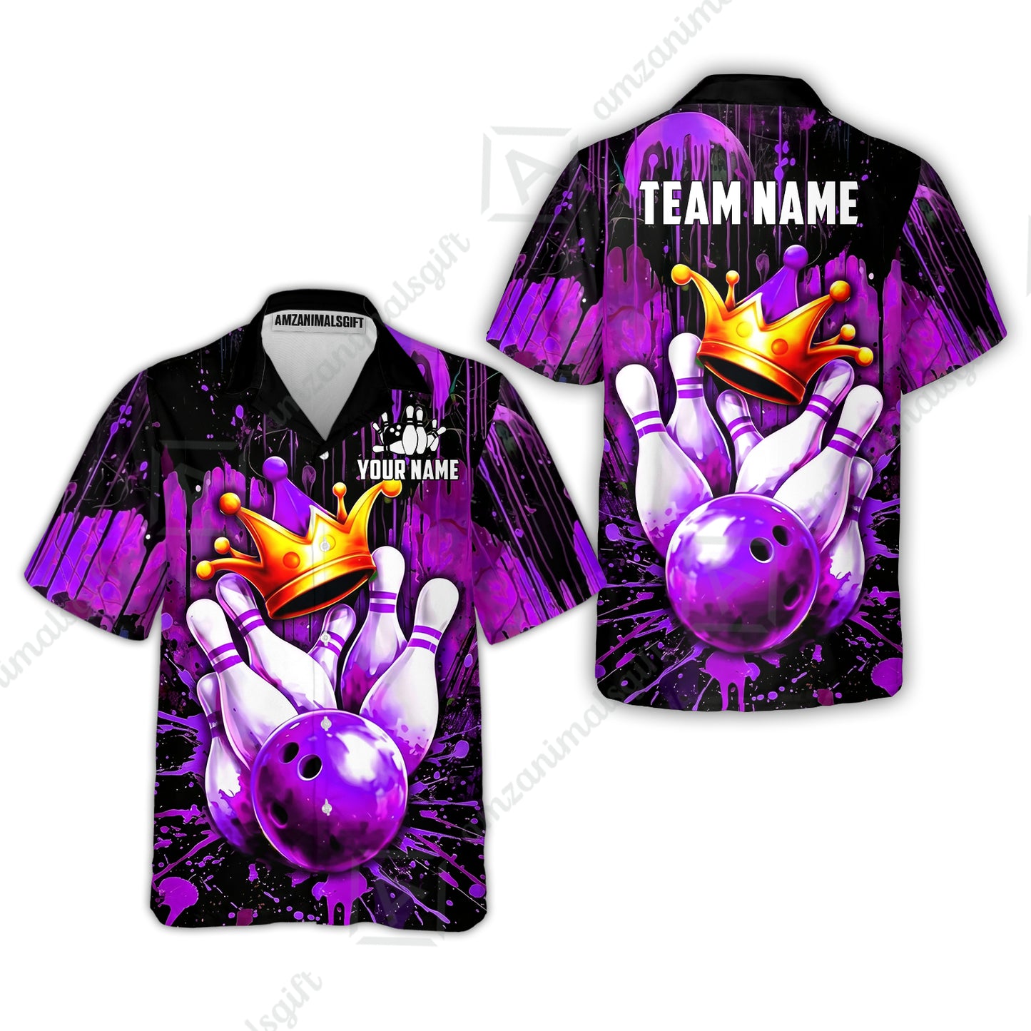 Custom Bowling Jersey Polo Shirt, Neon King Crown, Custom Bowling Jersey Team Shirt For Players With Name and Team Name
