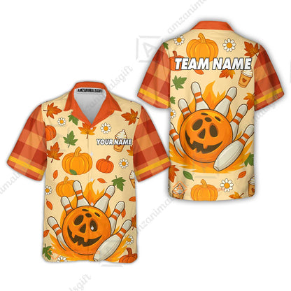 Customized Bowling Team Polo Jersey, Bowling Halloween Pumpkin Style Uniform Shirt For Bowlers