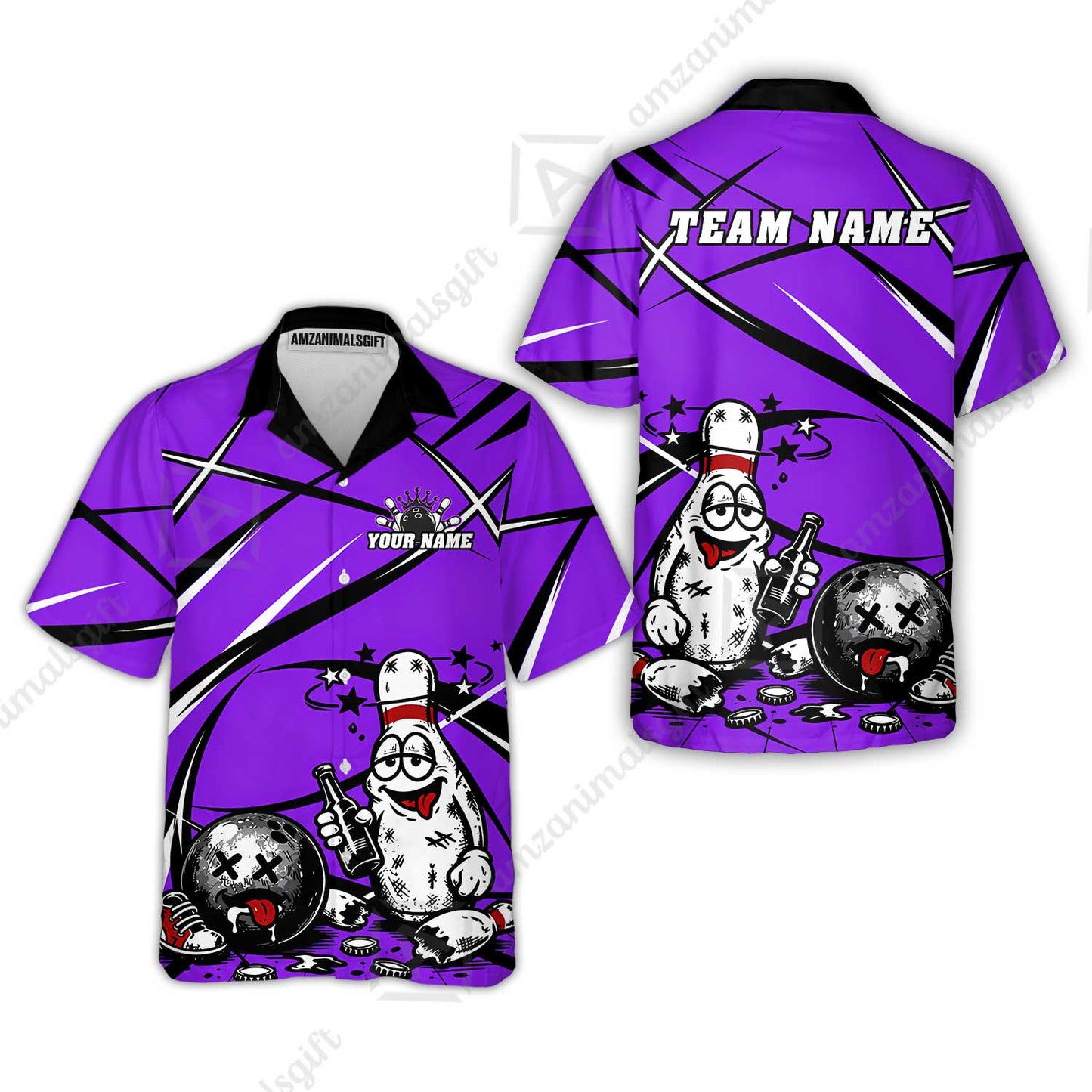 Custom Bowling Jersey Polo Shirt, Drunk Bowling Pin And Ball, Custom Bowling Jersey Team Shirt For Players With Name & Team Name