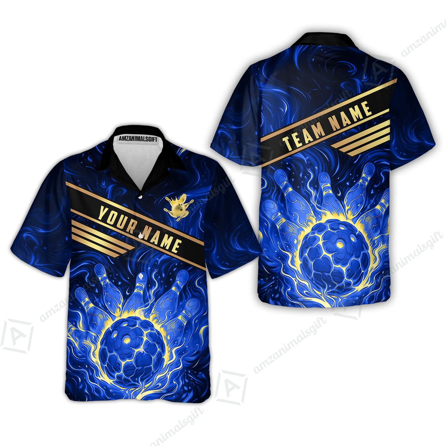 Custom Bowling Polo Shirt, Glowing Bowling Ball and Pins Custom Bowling Polo Team Shirt For Players With Name & Team Name