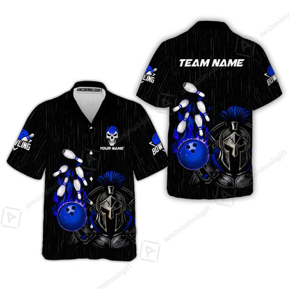 Custom Bowling Jersey Polo Shirt, Fire Bowling Knight Rain Skull Logo, Personalize Name & Team Name