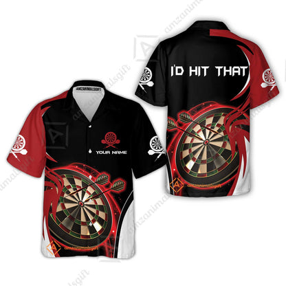 Personalised Darts Men Polo Shirts, I'D Hit That Darts Red Black Background Custom Name  Polo Shirts