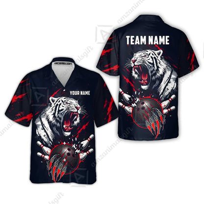 Custom Bowling Jersey Polo Shirt, White Tiger Mascot Bowling, Custom Bowling Jersey Team Shirt For Players With Name & Team Name