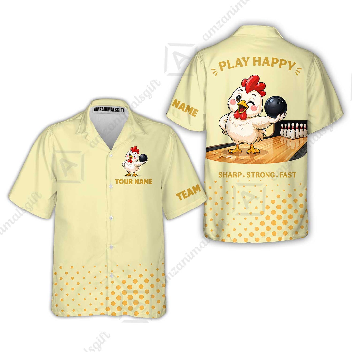 Custom Bowling Jersey Polo Shirt, Happy Rooster, Custom Bowling Jersey Team Shirt For Players With Name and Team Name