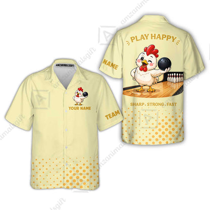 Custom Bowling Jersey Polo Shirt, Happy Rooster, Custom Bowling Jersey Team Shirt For Players With Name and Team Name