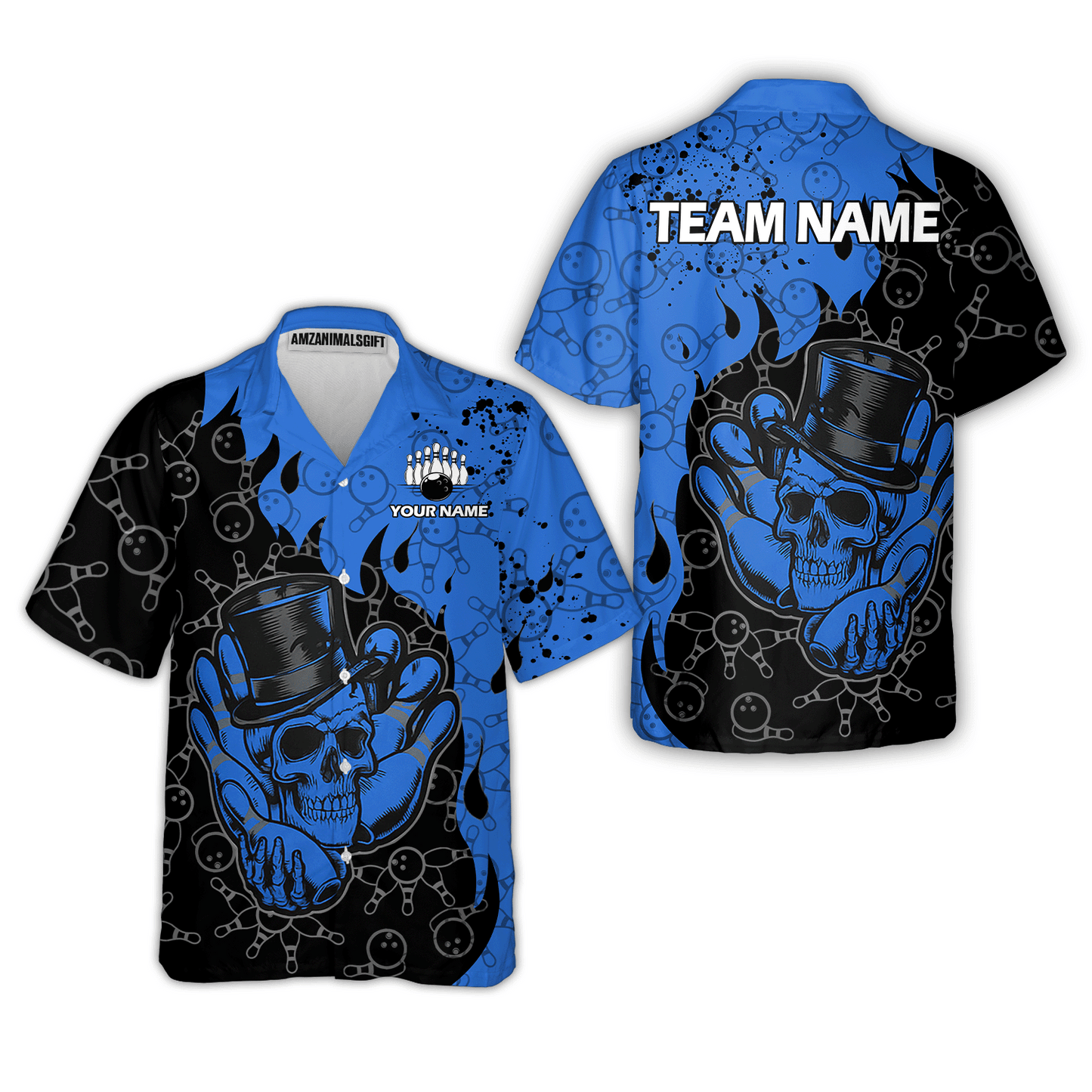 Custom Bowling Team Shirt – Skull Bowling Pattern Multicolor Personalized Jersey Bowling Uniform For League Players