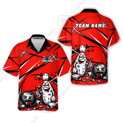 Custom Bowling Jersey Polo Shirt, Drunk Bowling Pin And Ball, Custom Bowling Jersey Team Shirt For Players With Name & Team Name