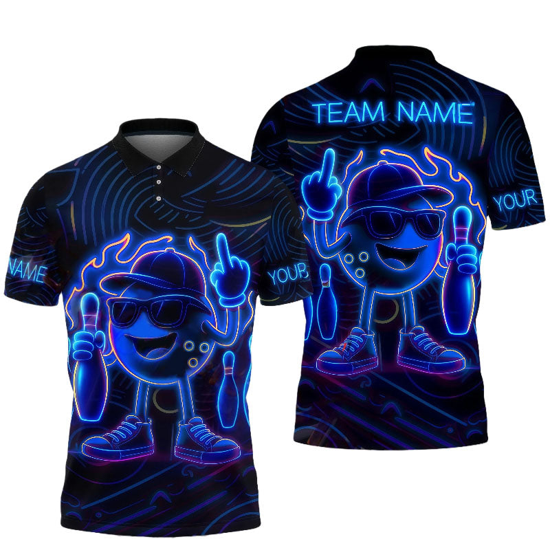 Hip-Hop Bowling Ball Character Unisex Polo Blue