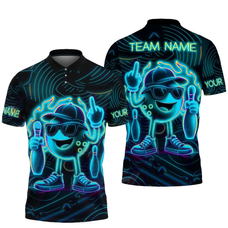 Hip-Hop Bowling Ball Character Unisex Polo Cyan