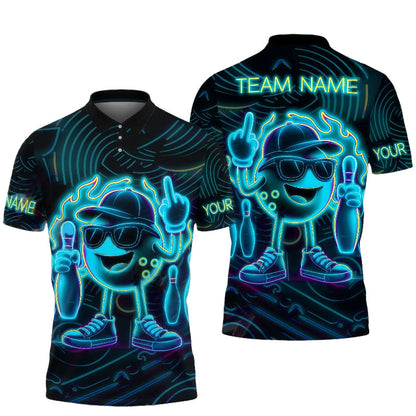 Hip-Hop Bowling Ball Character Unisex Polo Cyan