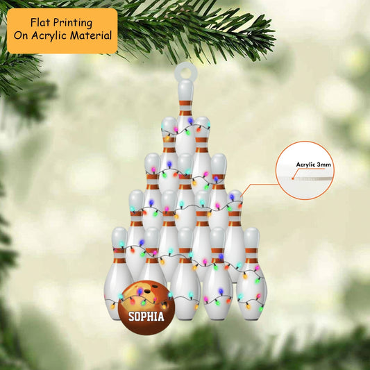 Personalized Bowling Ball Holding Pins Acrylic Ornament, Bowling Keychain, Car Ornament, Christmas Ornament Gifts