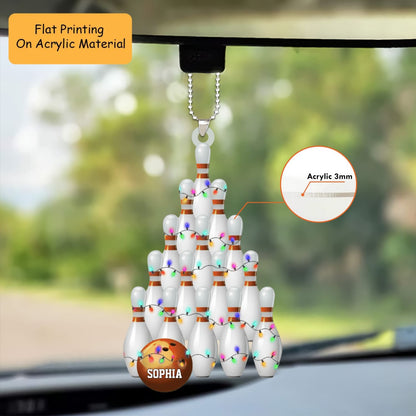 Personalized Bowling Ball Holding Pins Acrylic Ornament, Bowling Keychain, Car Ornament, Christmas Ornament Gifts