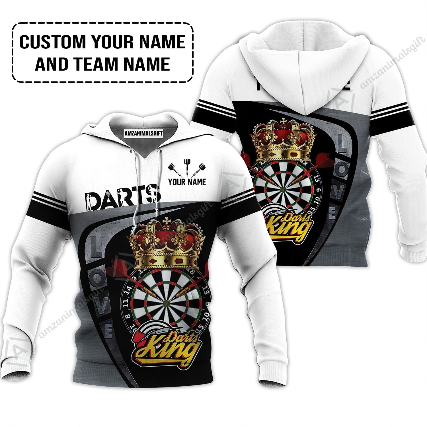 Customized Name & Text Darts Hoodie, Darts King Personalized Name Darts Uniforms Hoodie