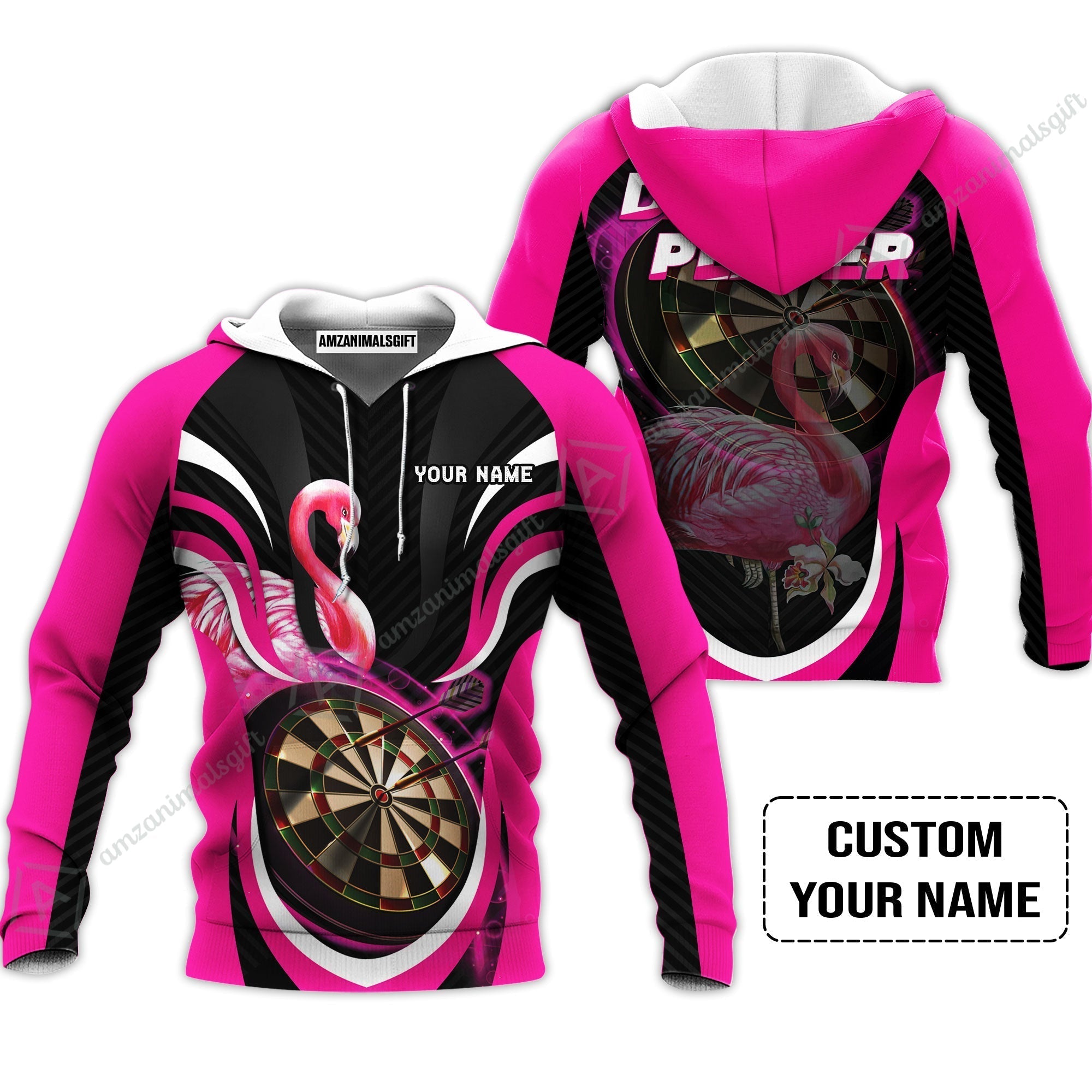 Customized Darts Hoodie, Flamingo Darts Shirt, Personalized Name Darts Hoodie