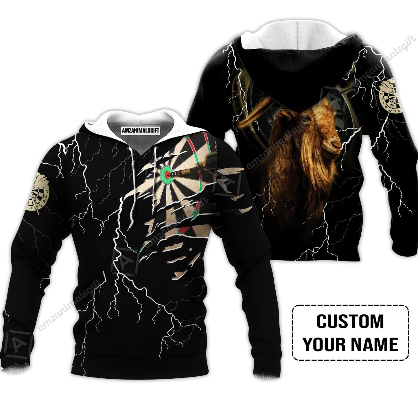 Customized Name Darts Zip Polo Shirt, Bullseye Dartboard Personalized Goat And Darts Zip Polo Shirt