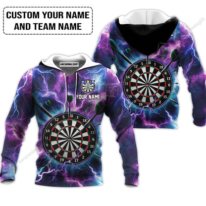 Personalized Darts Zip Polo Shirt - Custom Name & Team Name Purple Thunder Lightning Zip Polo Shirt