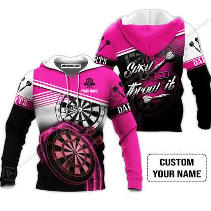 Personalized Darts Long Polo Shirt, Darts Pink Color Custom Name Shirt I'm Sexy And I Throw It, Outfits For Darts Players, Darts Team