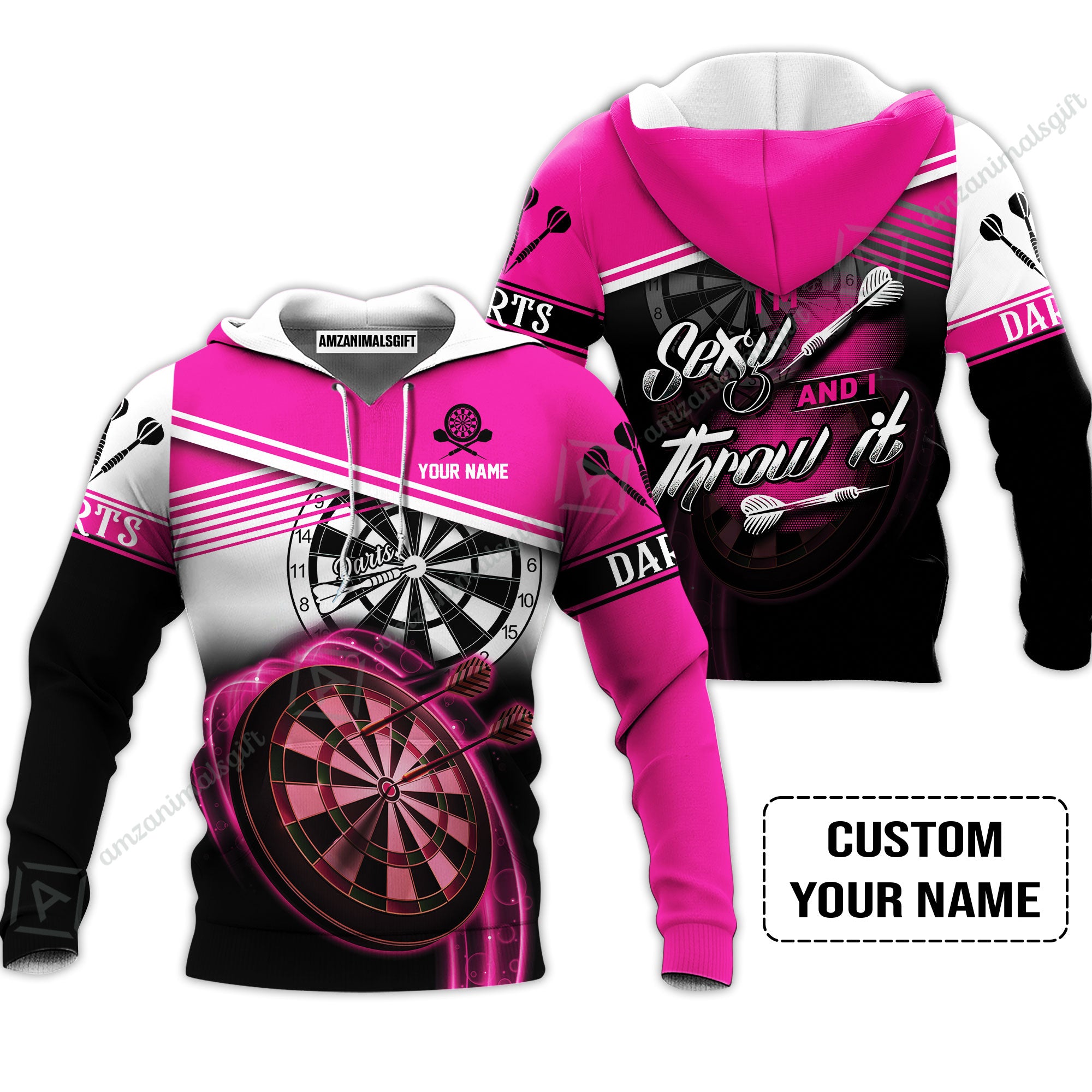 Personalized Darts Hoodie, Darts Pink Color Custom Name Hoodie I'm Sexy And I Throw It, Perfect Outfits For Darts Players, Darts Team