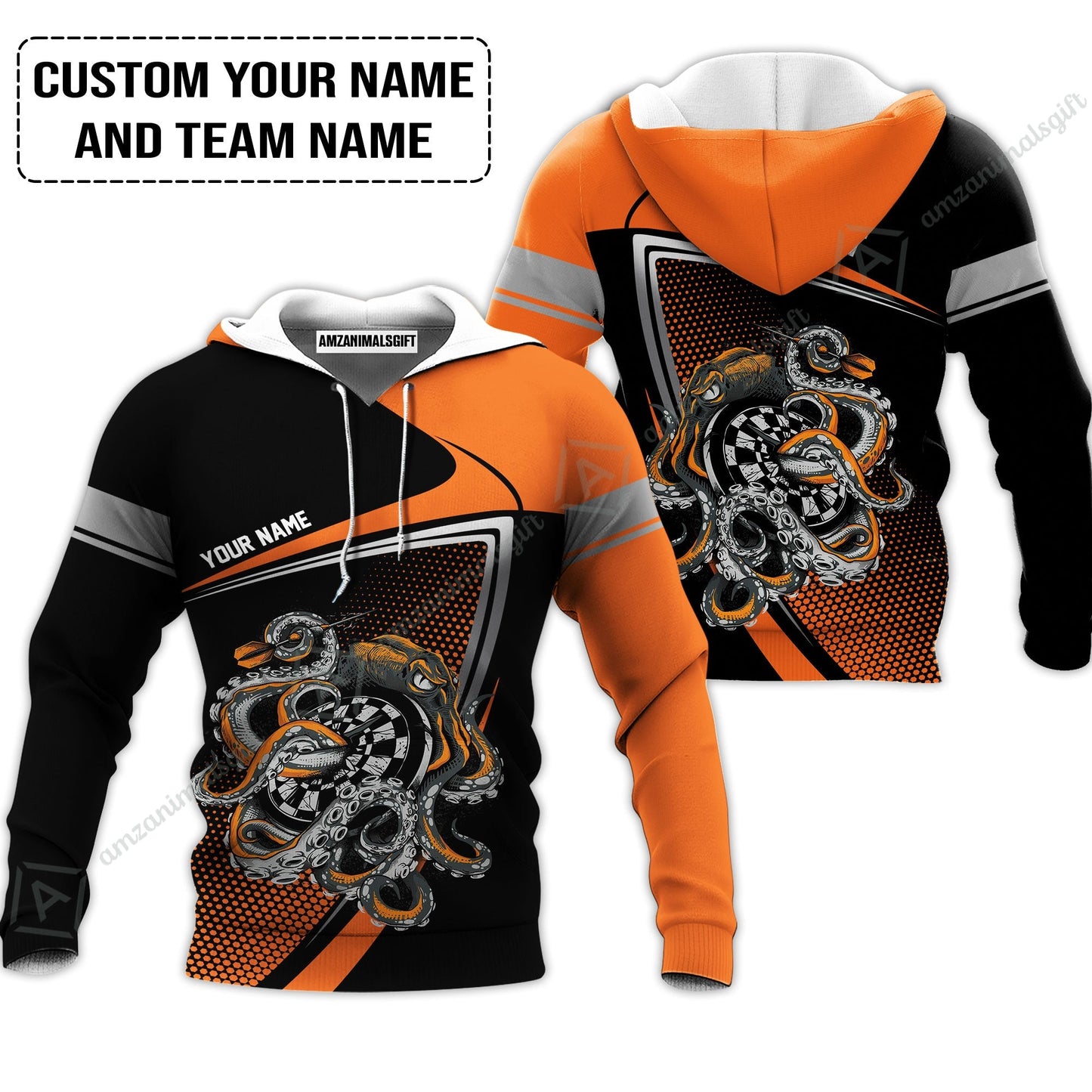 Customized Name & Text Darts Zip Polo Shirt, Personalized Darts And Octopus Zip Polo Shirt