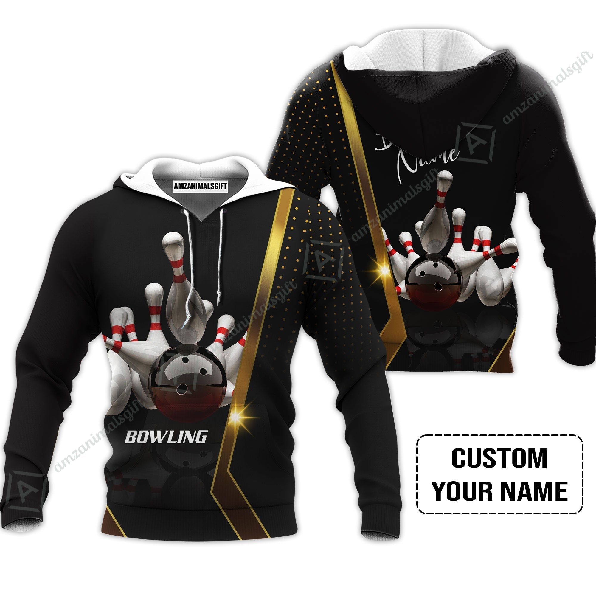 Customized Name Bowling Hoodie, Bowling Pin and Ball Personalized Bowling Hoodie