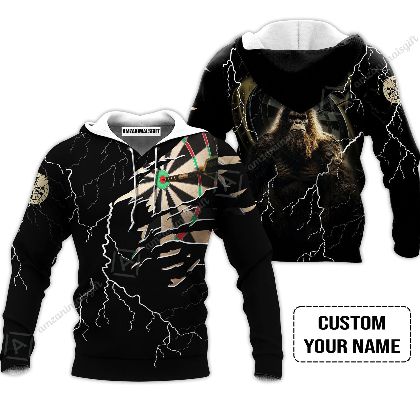 Customized Name Darts Sweatshirt, Bullseye Dartboard Personalized Bigfoot And Darts Sweatshirt