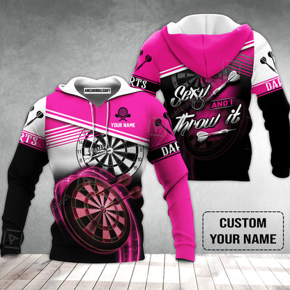 Personalized Darts Hoodie, Darts Pink Color Custom Name Hoodie I'm Sexy And I Throw It, Perfect Outfits For Darts Players, Darts Team
