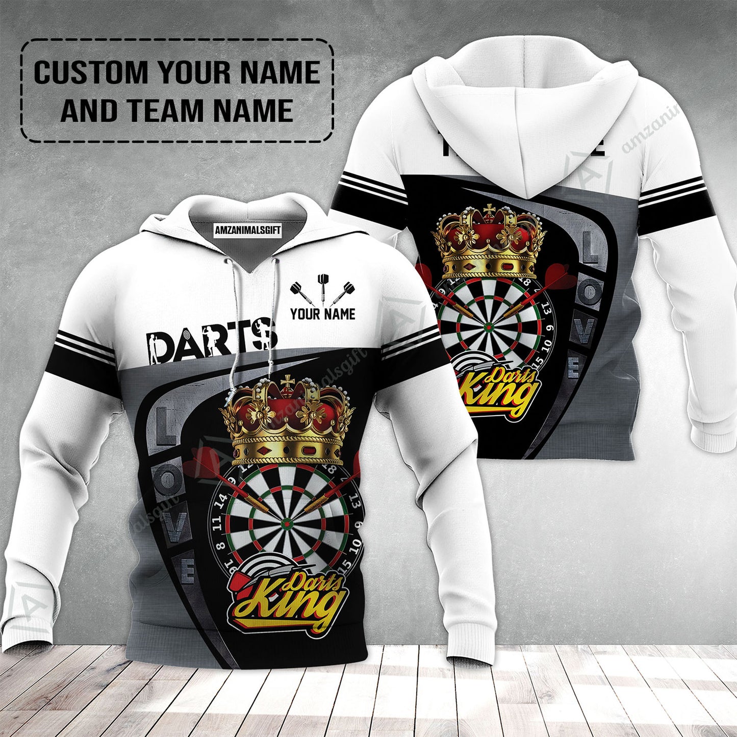 Customized Name & Text Darts Hoodie, Darts King Personalized Name Darts Uniforms Hoodie