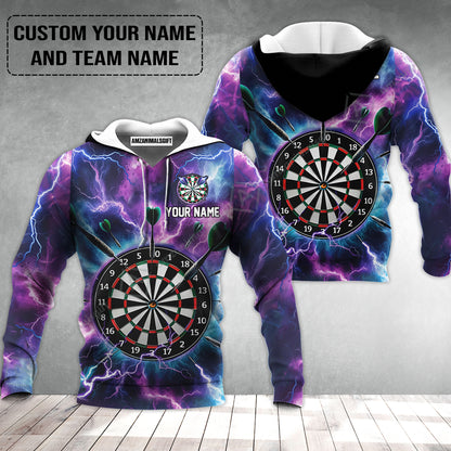 Personalized Darts Hoodie - Custom Name & Team Name Purple Thunder Lightning Hoodie