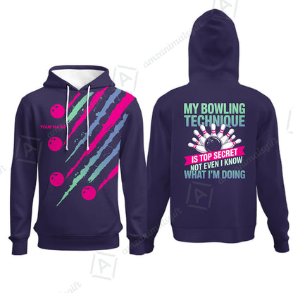 Customized Bowling Jersey, My Bowling Technique Is Top Secret - Personalized Name Stand Collar Quarter-zip Shirt