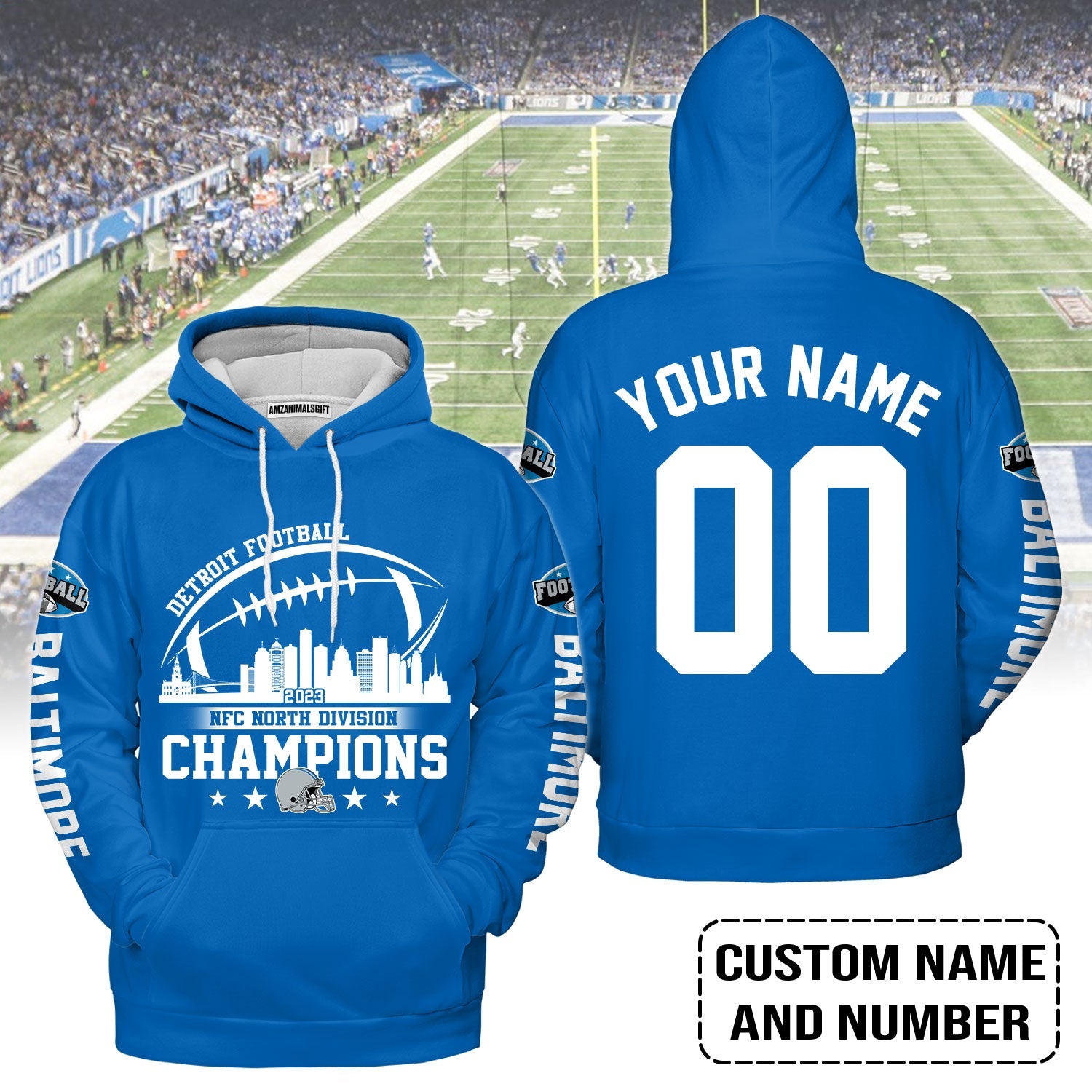 Detroit Football 2023 NFC North Champs Skyline Rugby Ball Custom Hoodies, V-neck, Long Sleeve, Baseball Jersey, Sweatshirt, T Shirt