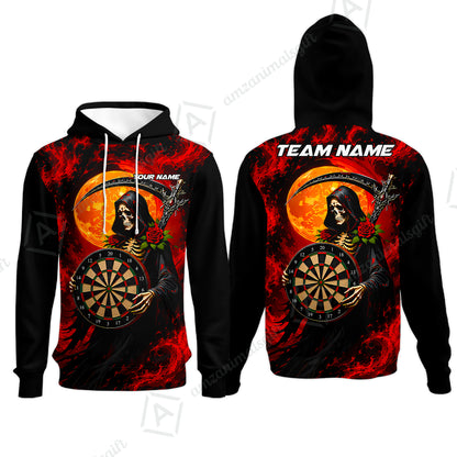 Customized Grim Reaper Holding Dartboard In Moonlight Halloween Darts Jersey, Personalized Name And Team Name For Players