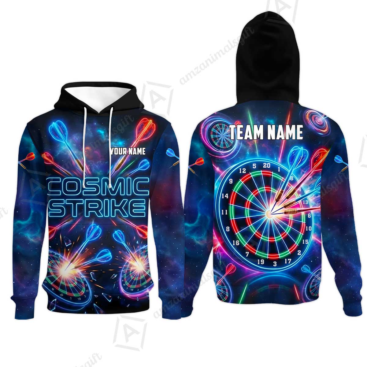 Custom Darts Team Jersey, Personalized Neon Galaxy Strike Darts Polo Shirt For Players With Name & Team Name