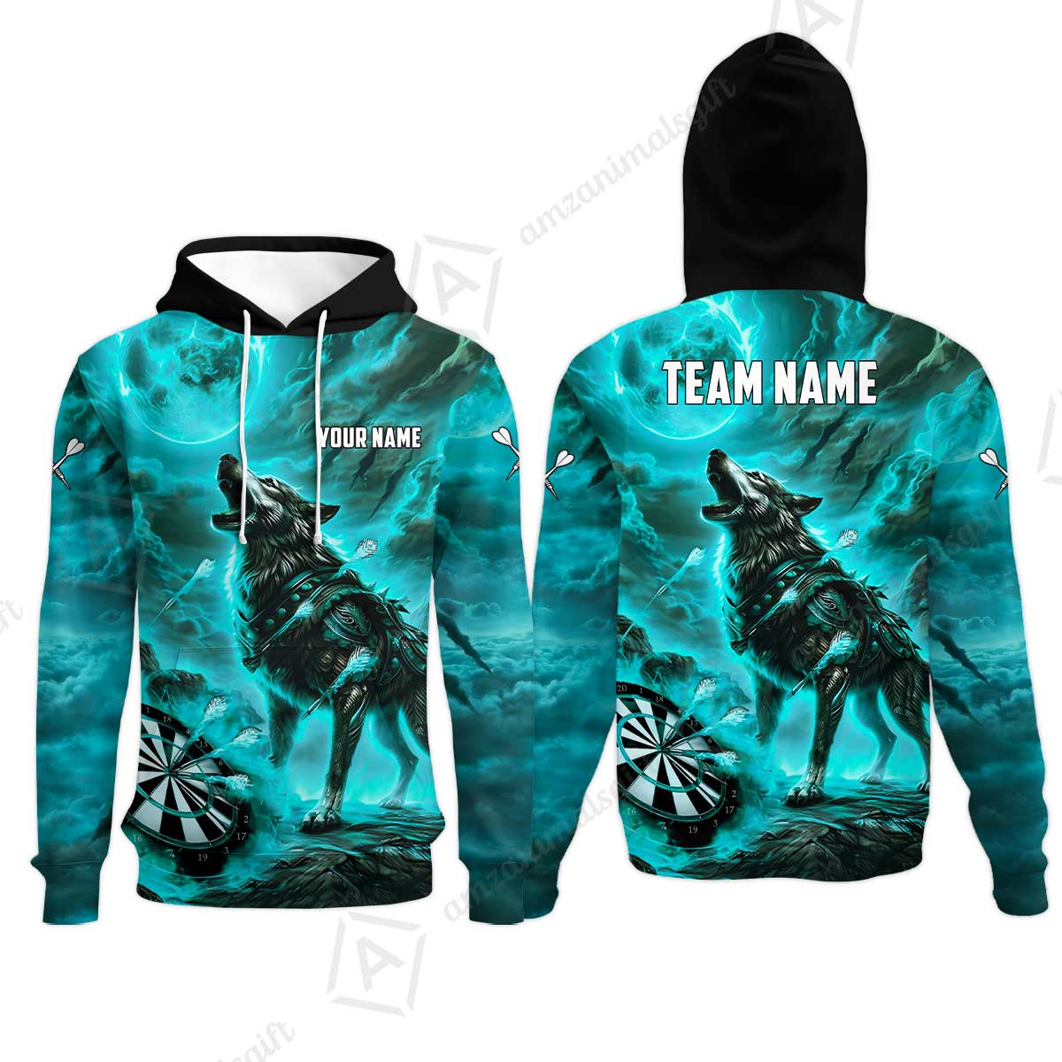 Custom Darts Team Jersey, Personalized Flaming Wolf Jersey Shirt For Players With Name & Team Name
