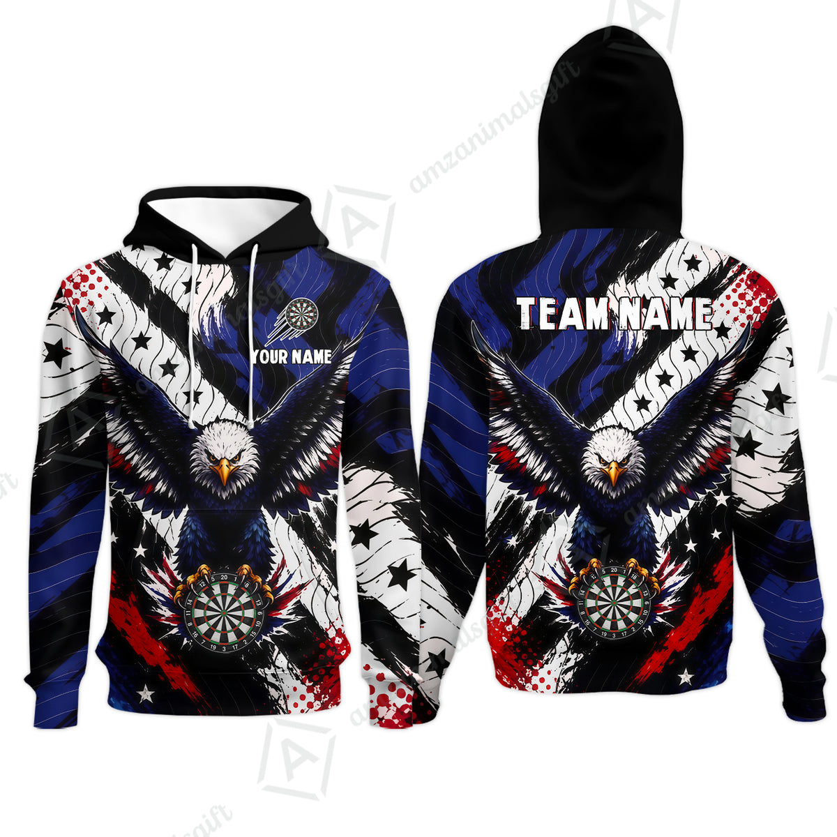 Custom Dart Jersey Team Shirt For Players, American Flag and Eagle Hold Board, Personalize Name and Team Name