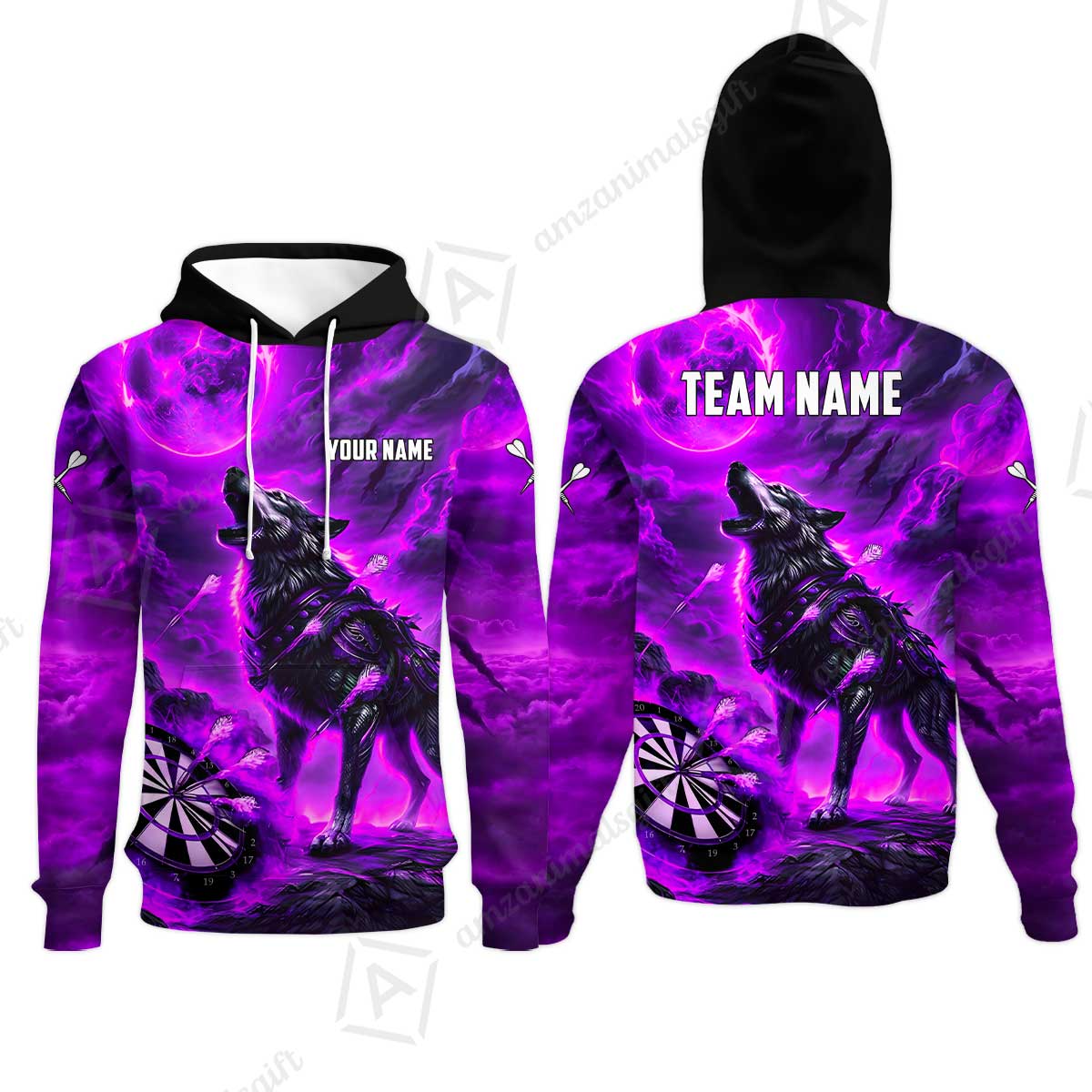 Custom Darts Team Jersey, Personalized Flaming Wolf Jersey Shirt For Players With Name & Team Name