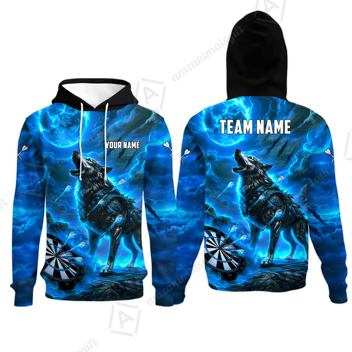 Custom Darts Team Jersey, Personalized Flaming Wolf Jersey Shirt For Players With Name & Team Name