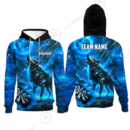 Custom Darts Team Jersey, Personalized Flaming Wolf Jersey Shirt For Players With Name & Team Name
